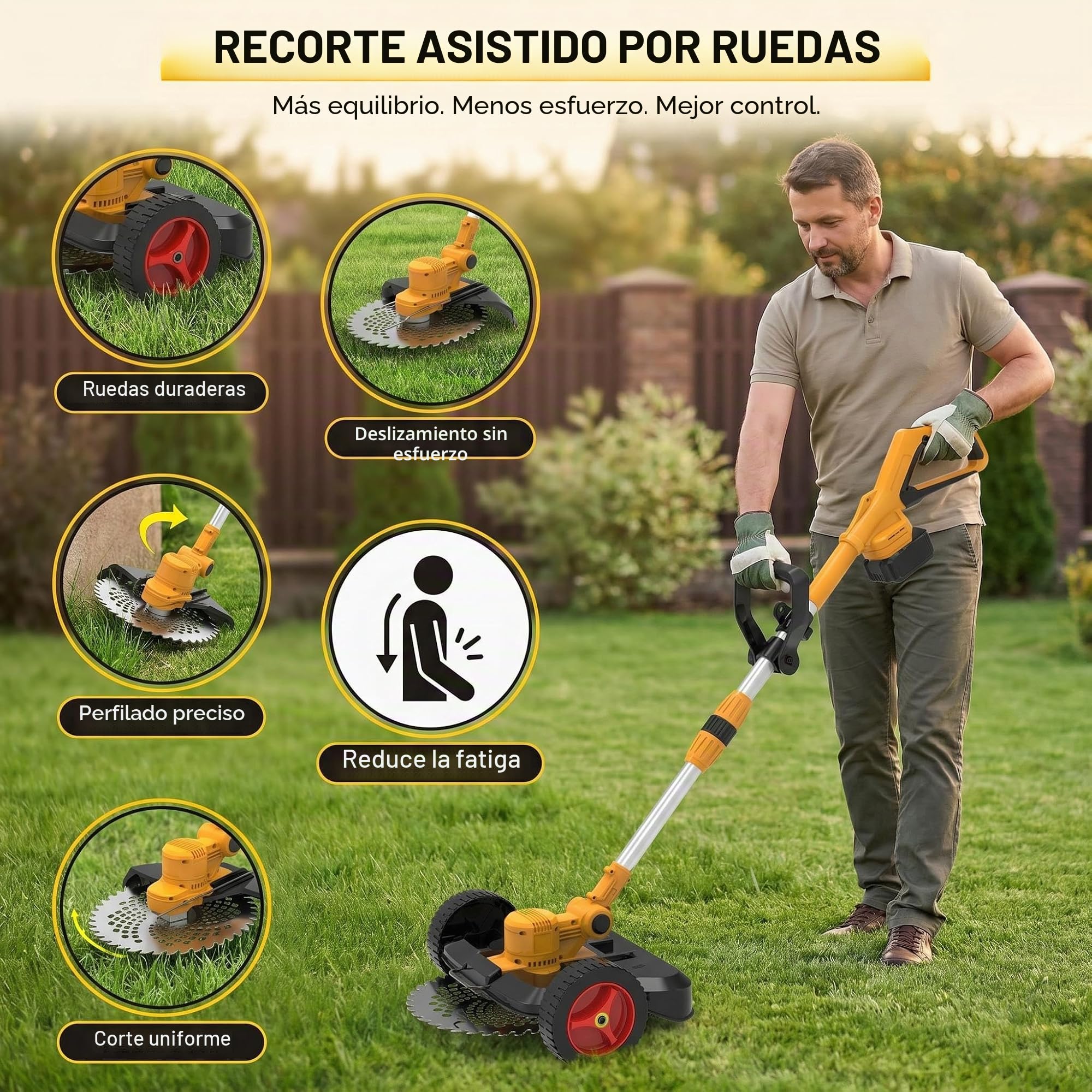 Fiutazge Desbrozadora Electrica Bateria 5 en 1,Plegable Ligero,Cortabordes Electrico Altura Ajustable con Ruedas,Desbrozadora Bateria Profesional, 2 Baterías 4.0Ah,para Malas Hierbas, Césped y Ramas