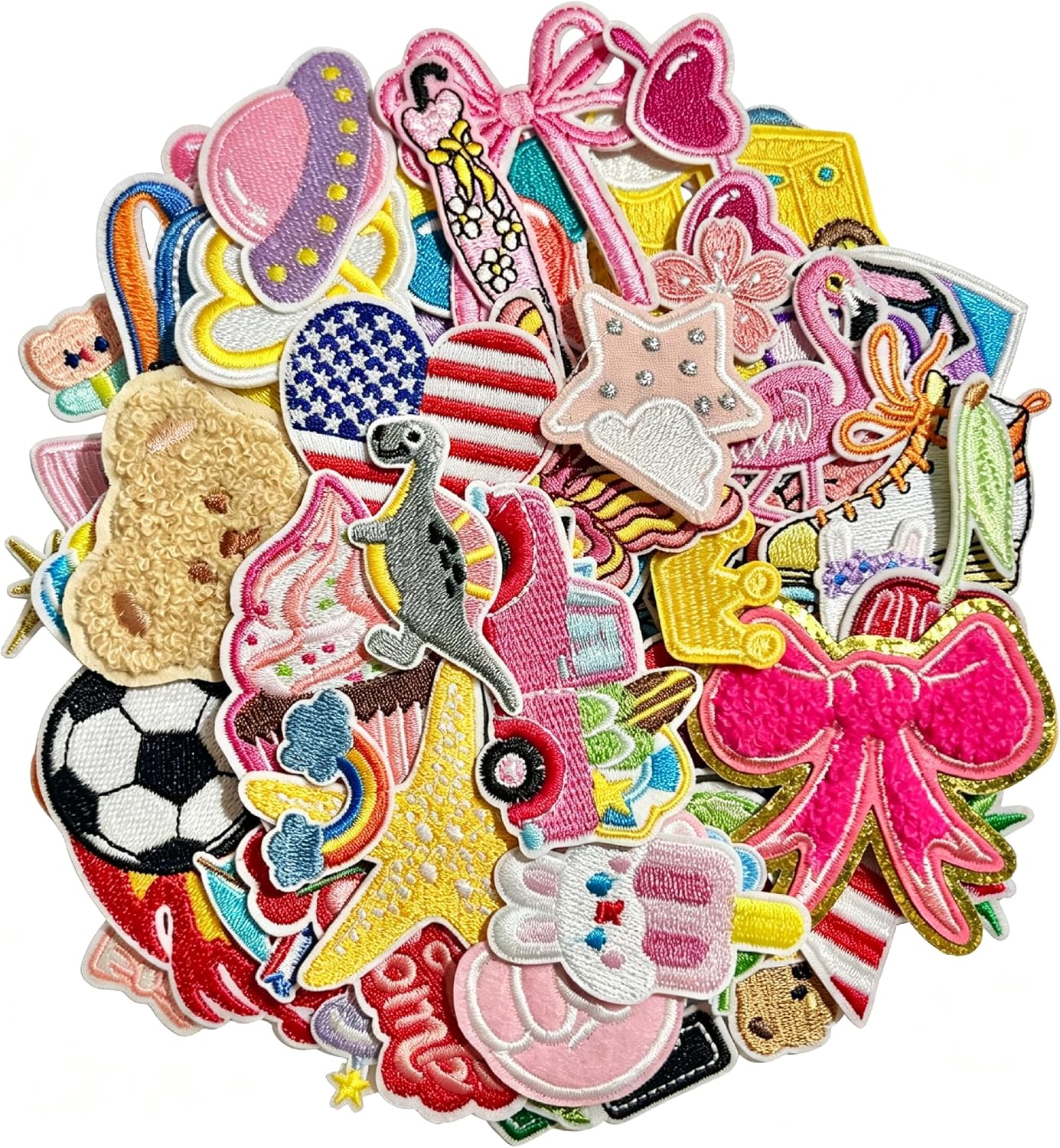 Iron on Patches for Clothes, 60pcs Random Assorted Applique Patches, Iron on/Sew on Embroidered Patches for Backpacks, Jeans, Bags, Hats, T-Shirts