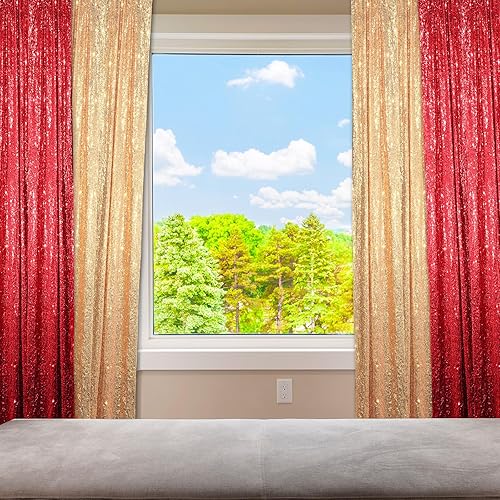 Miniatura 7 de Tatuo 4 paneles de cortina de fondo de lentejuelas de oro rojo de 2 x 8 pies, fondo brillante para fotografía de fiesta, felicitaciones, graduación,