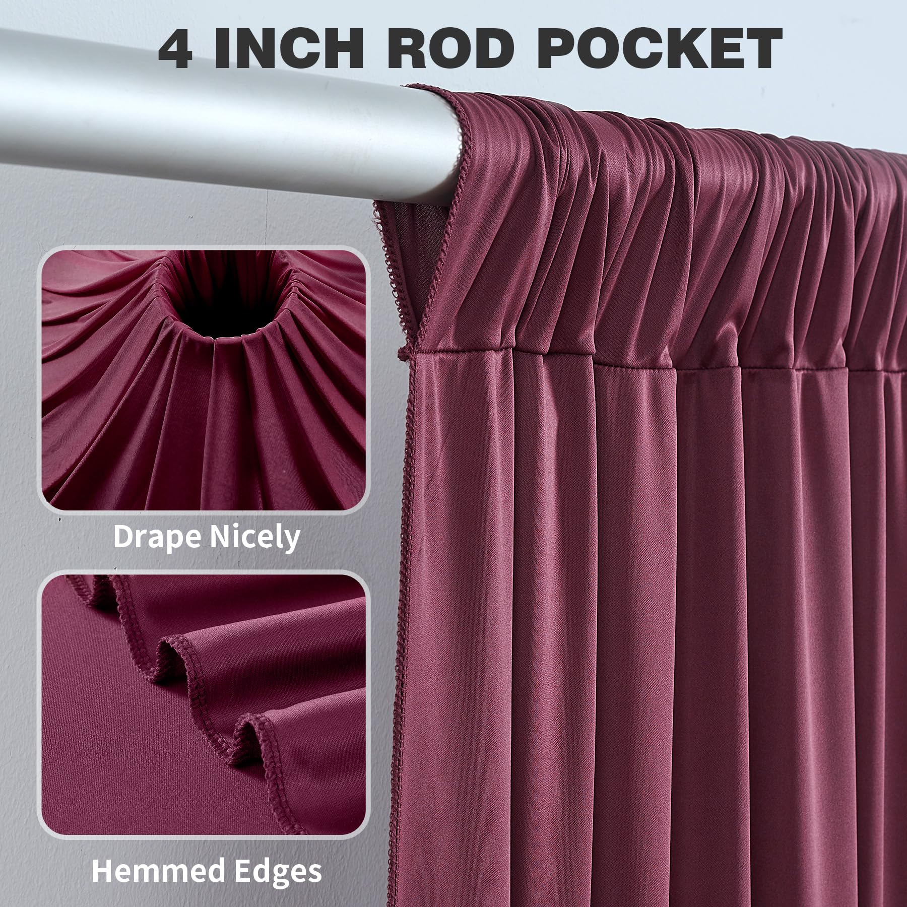 15,2 x 3,6 m Burgunderrote Hintergrundvorhänge für Partys, knitterfrei, Polyester, Burgunderrot, Fotohintergrund, Vorhänge, 10 Paneele, 3,6 m lang, für Hochzeit, Geburtstag, Fotografie, Hintergrund