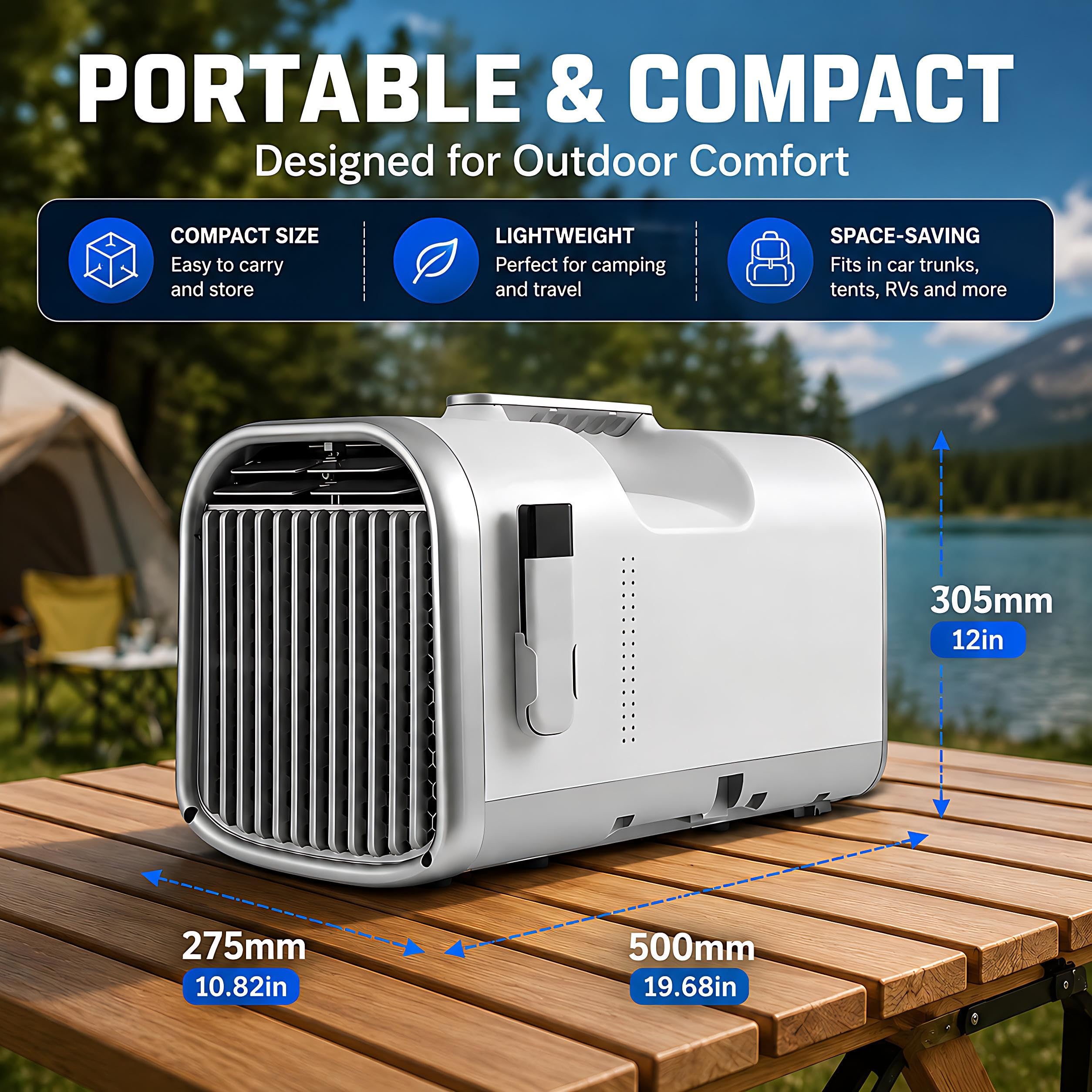Klimatyzator do kampera, przenośny klimatyzator kempingowy AC 5100 BTU 110/220 V 400 W niskie zużycie energii 4 w 1, ciche automatyczne odparowywanie, timer 12 h, pilot zdalnego sterowania