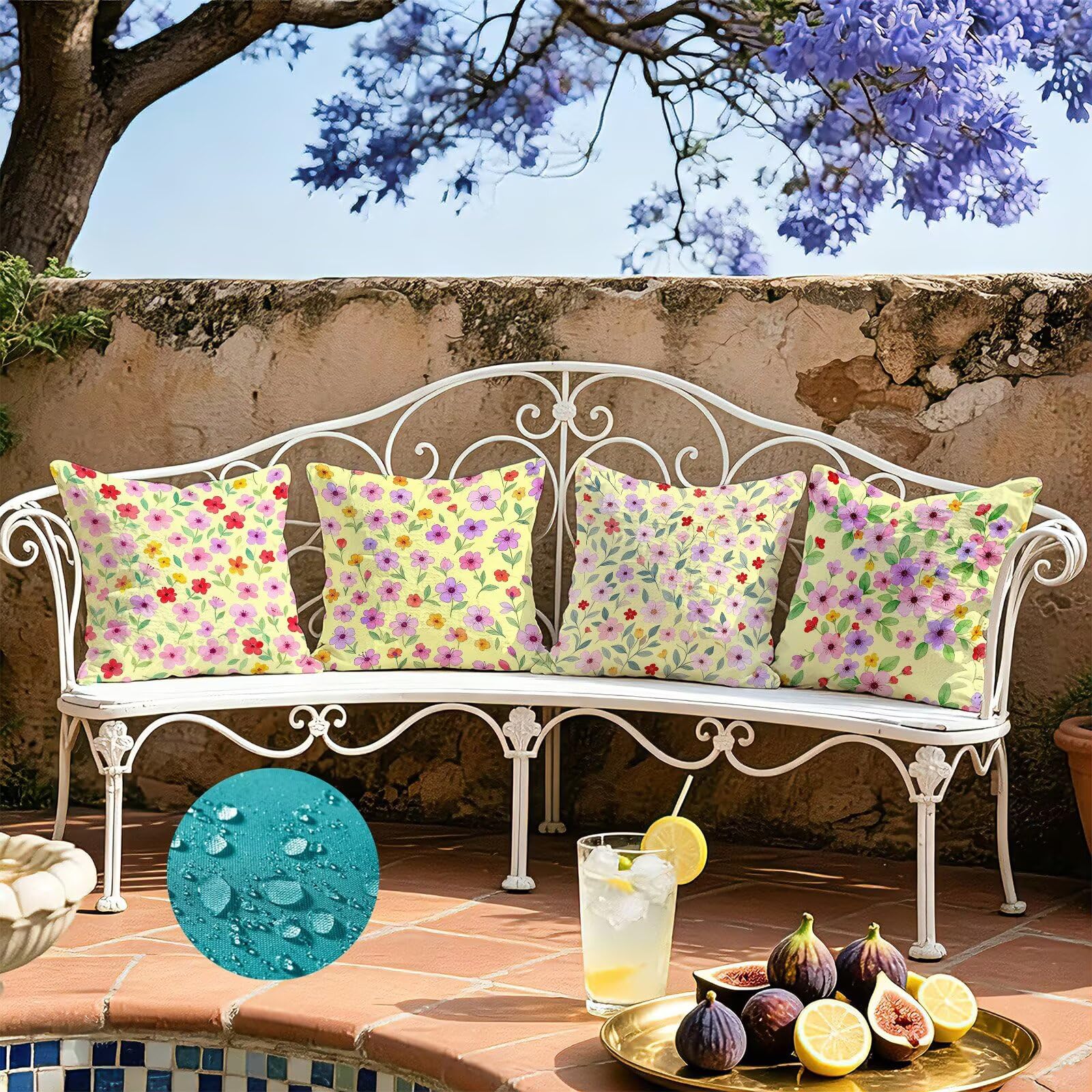 Giallo Federe Cuscini Divano 60x60cm, Cuscini da Esterno Set de 4, Cod-164 | Lin Copricuscini Decorativi Letto Arredo, per Letto, Soggiorno, Giardino, Esterno, Casa Decorazione Set di 4 Piccolo Fiore