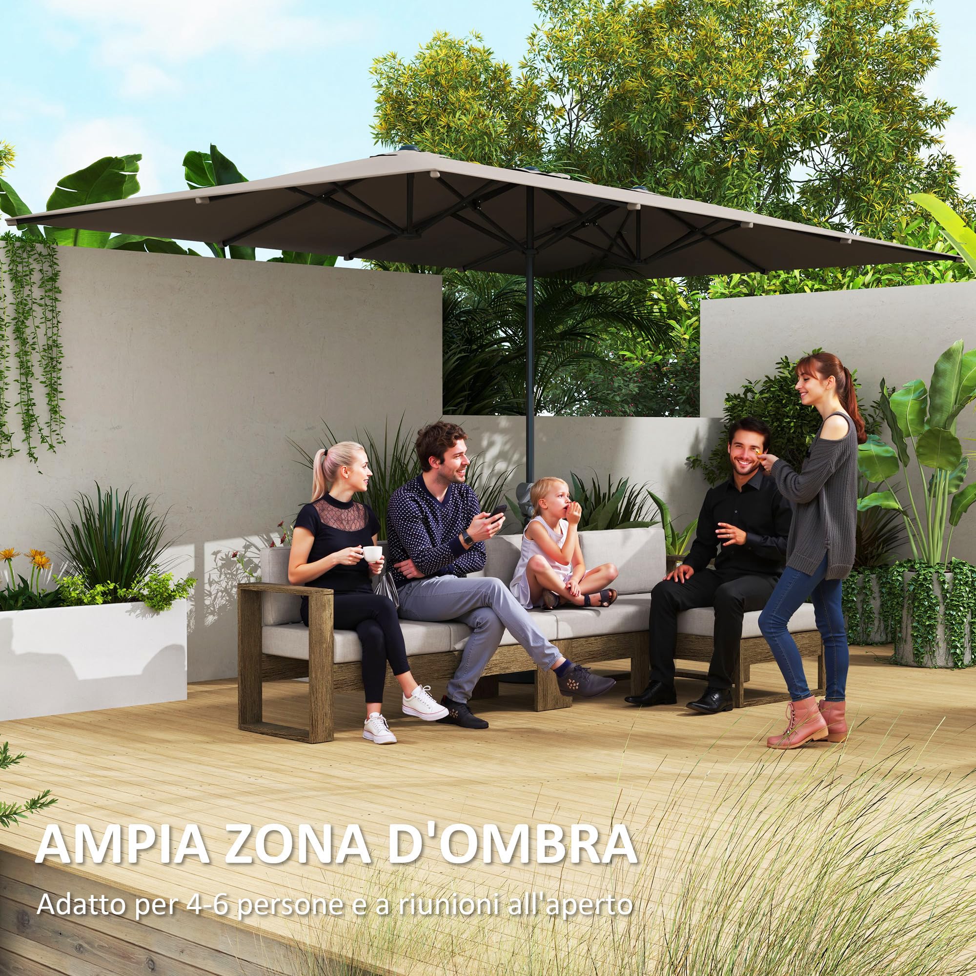 Outsunny Ombrellone da Giardino Doppio 4.5x2.6 m Anti UV50+ Grigio Scuro | Con Manovella, Ombrellone per Esterno, 12 Stecche, Alluminio, Poliestere 200g/㎡, per Cortile, Terrazza
