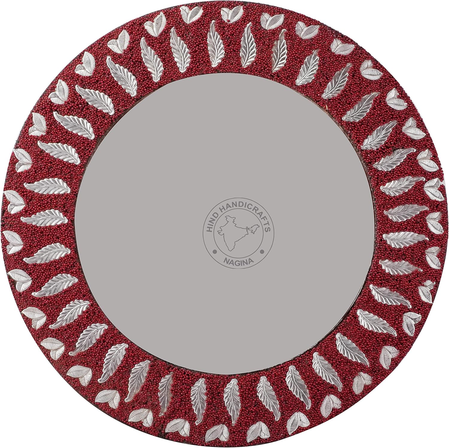 Round Wall Mirror - Round Mirror, Rustic Accent Mirror for Bathroom, Entry, Dining Room, & Living Room. Metal Round Mirror for Wall (Maroon, 16" x 16")