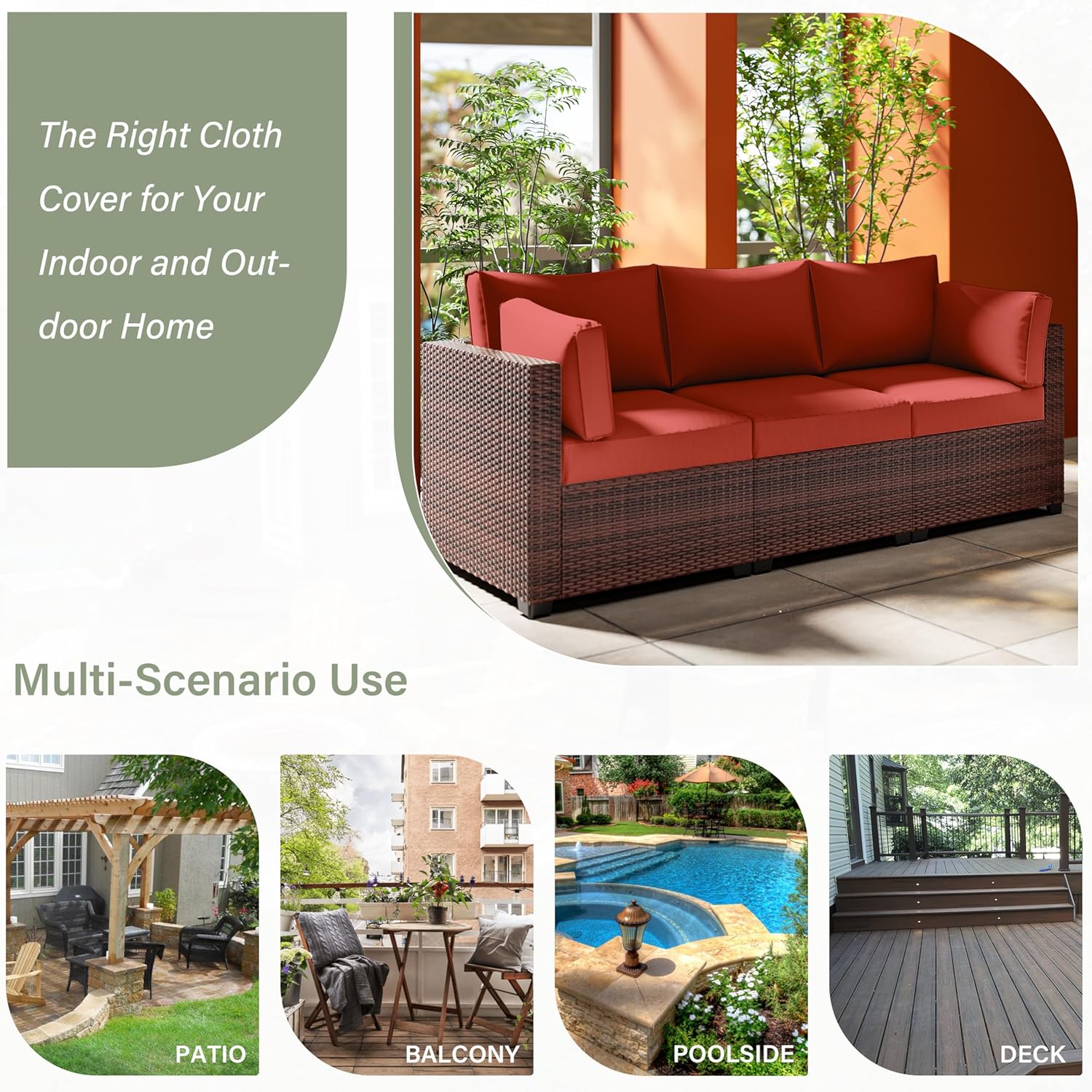 8 pcs Outdoor Cushion Slipcovers Outdoor Patio Cushions Covers Replacement Waterproof with Zipper w/3 Seat Cushion Covers and 5 Backrest Pillow Covers, Covers Only