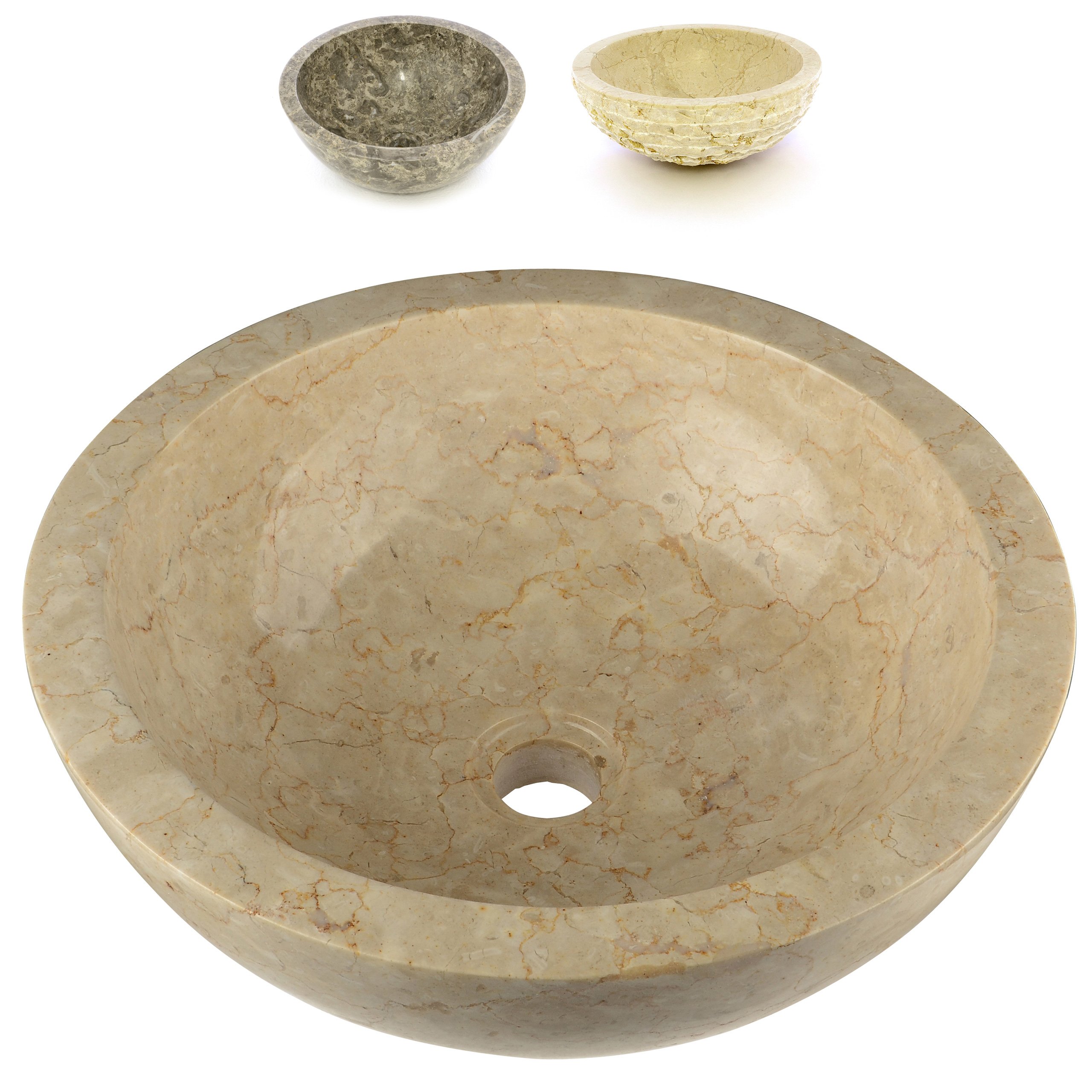 Divero Aufsatz-Waschbecken Bologna Handwaschbecken Waschschale Marmor Natur-Stein poliert rund beige Sand
