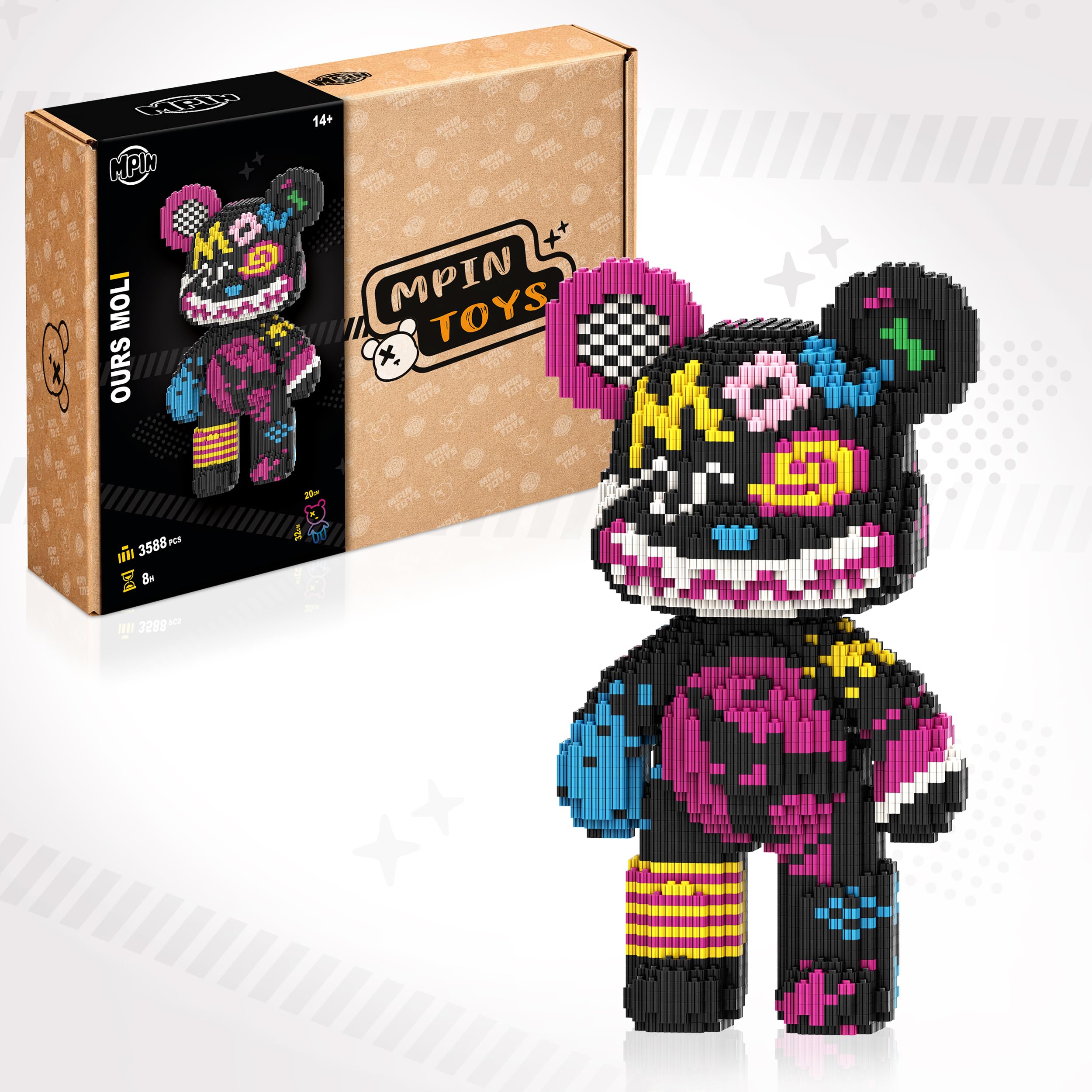 Ours 3D Moli - Blocs de Construction (3588 Pcs) – Micro Briques Mini Building Blocks – Jeu de Construction pour Adultes & Ados 14+ – Figurine 32 cm – Maquette DIY Défi Créatif – Idée Cadeau