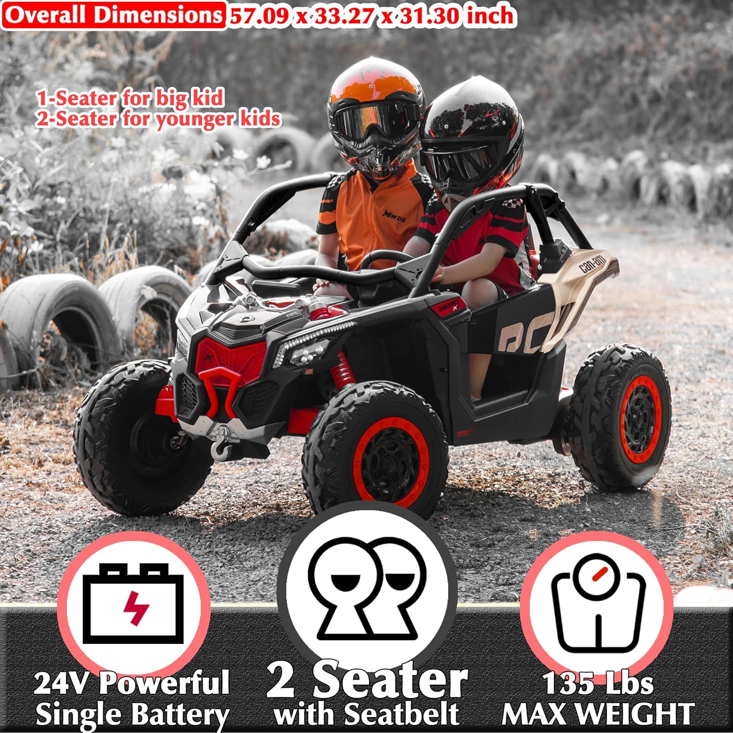 sopbost Licensed BRP CAN-AM Maverick X3 24V Kids UTV 2 Seater Ride On Car with Remote Control 4WD Off-Road Buggy SxS Electric Vehicle, EVA Tires Wheels, Music Play, Black