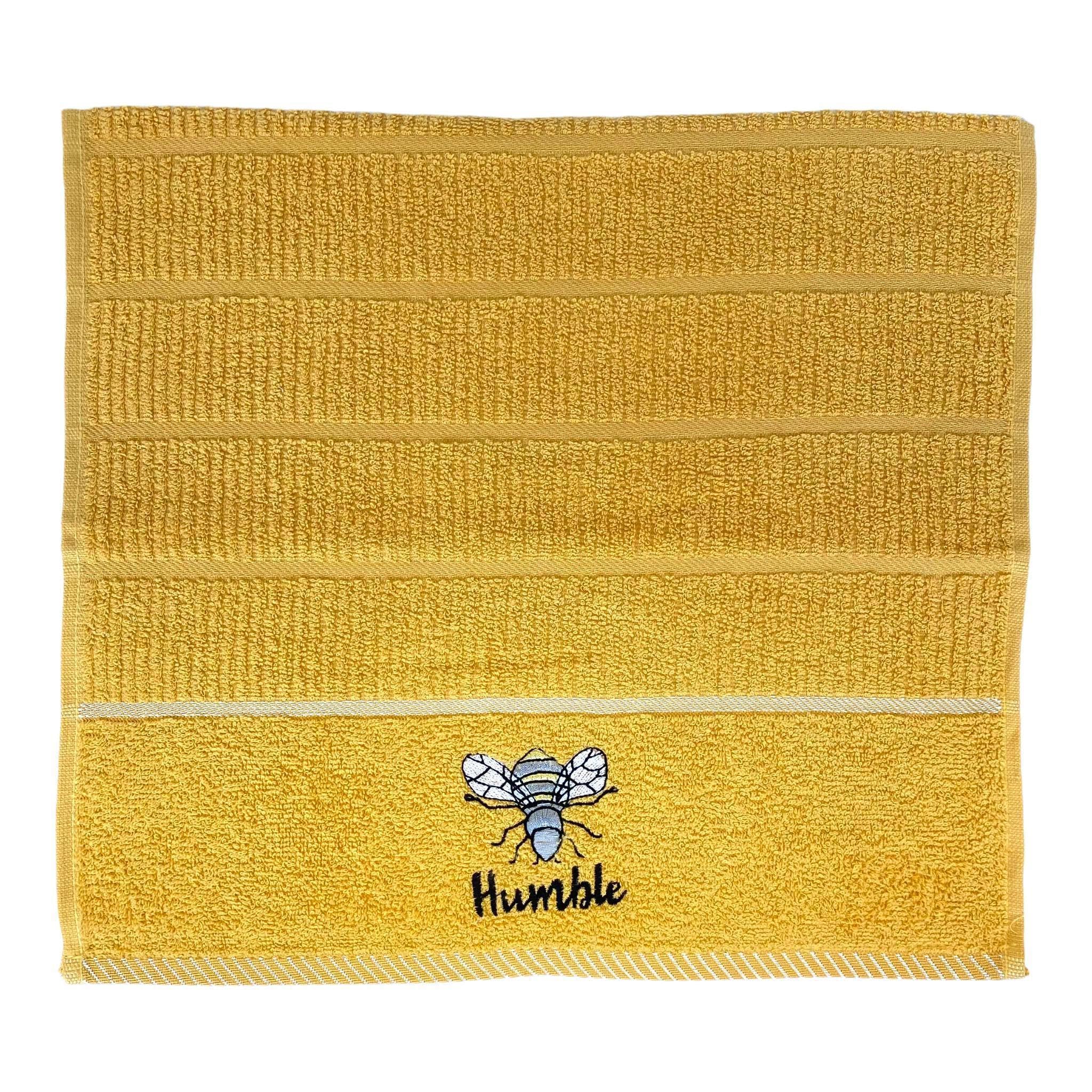 Riggs 100% Cotton 3 Pack 'Bee Humble' Bee Design Kitchen Hand Tea Towels in Ochre Yellow