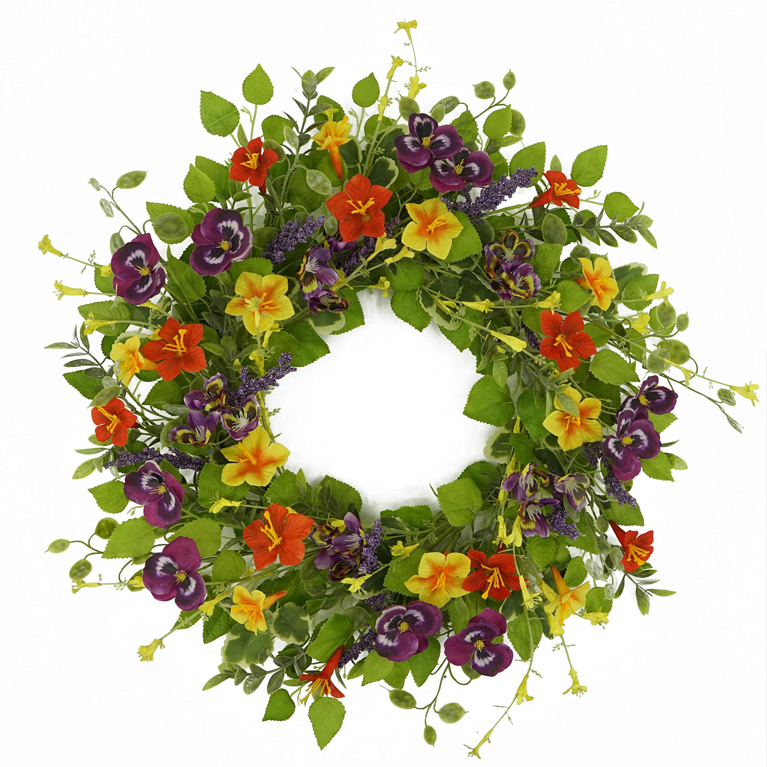 WreathDream20" Artificial Spring Summer Wreath with Pansy,Morning Glory for Front Door Indoor Outdoor Farmhouse Wall Holiday Decor