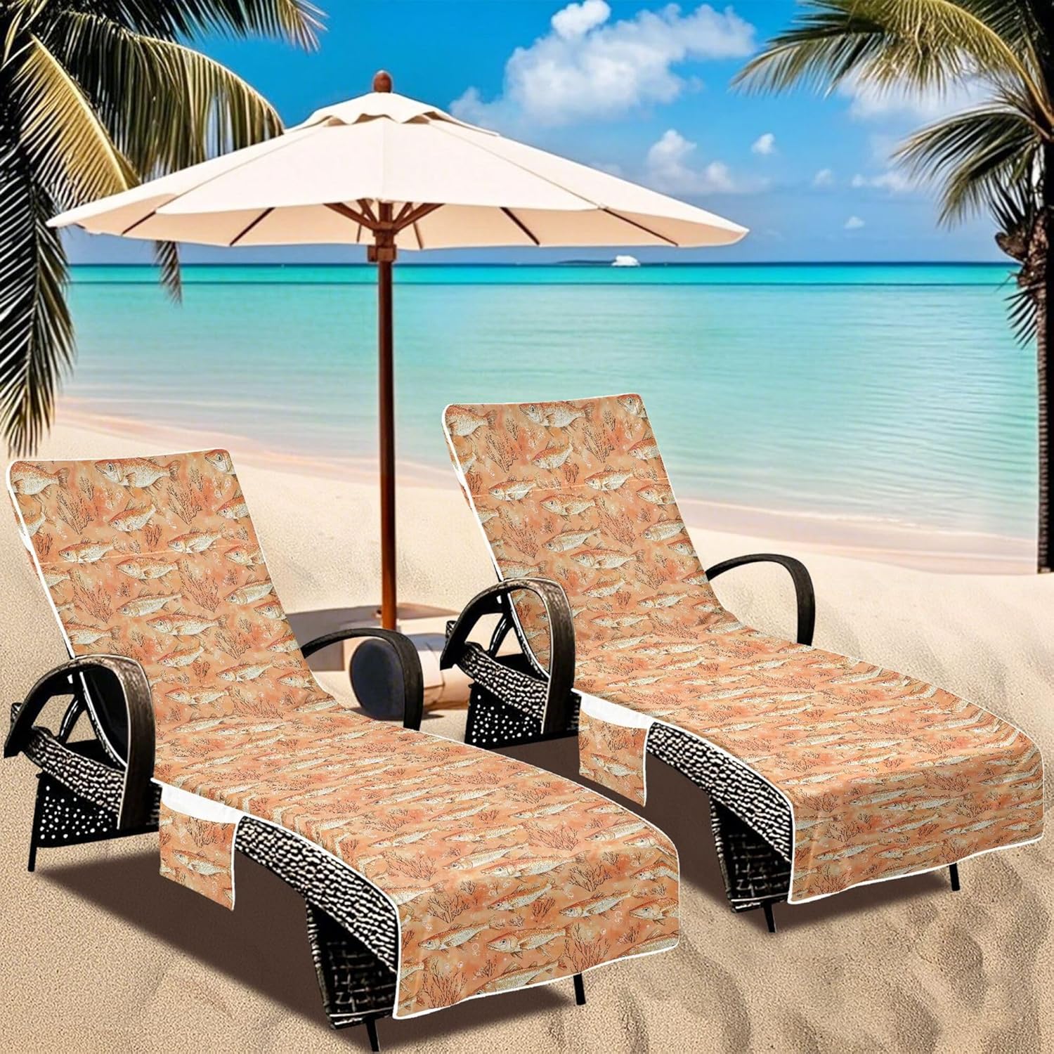 Patio Lounge Chair Covers Soft Sturdy Patio Chaise Lounge Slipcover for Beach Garden Courtyard Trips 85x30in Aesthetic Tarpon Fishes