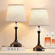 19.7'' Touch Table Lamps for Living Room, Small Lamp for Bedroom with USB C+A Ports, Dimmable Touch Lamps Set of 2, Reading Desk Lamp for Office, Metal Bedside Lamps, Bulbs Included, Black