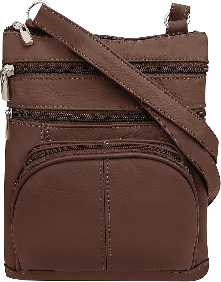 Genuine Leather Crossbody Bag For Women – Adjustable Strap, Top Zip, Coffee Brown, Lightweight & Spacious