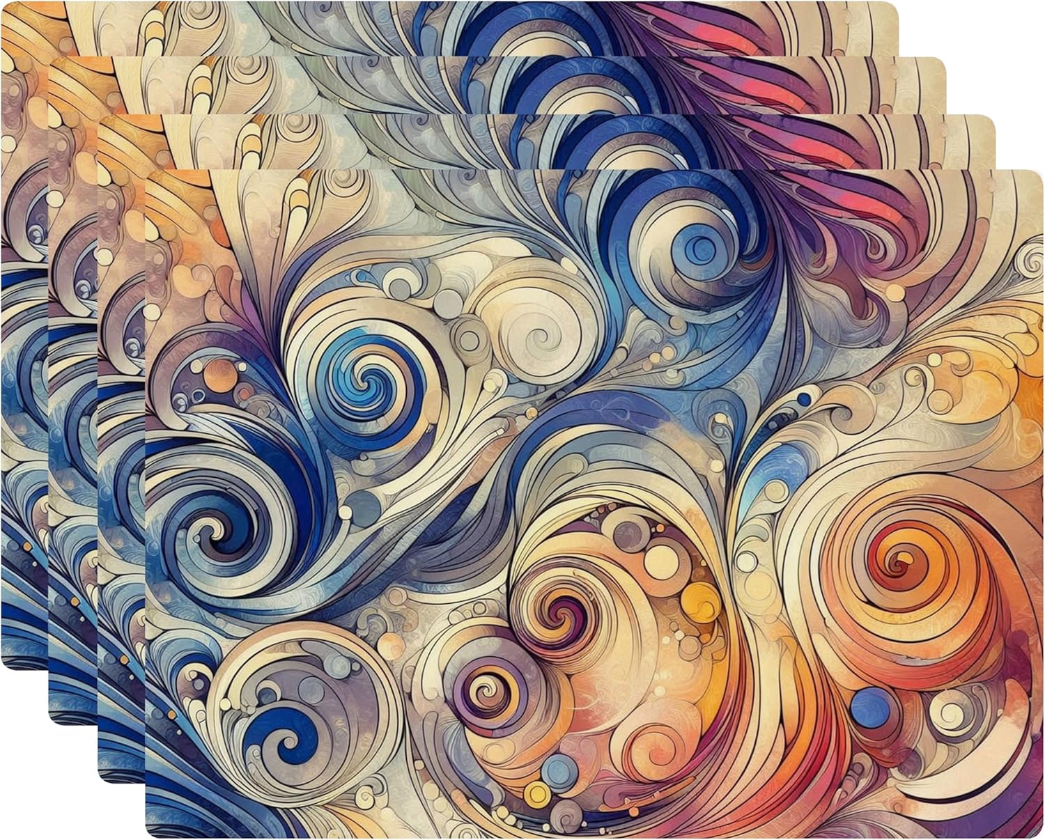 Set of 4 Cork Backed Placemat, Kitchen and Dining Table Decoration Design Hard Placemat 12" x 16" (Maroon Floral)