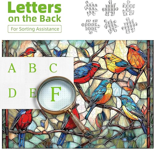 Miniatura 3 de Rompecabezas de pájaros de vidrieras  Arte vintage de ventana para adultos  1000 piezas desafiante actividad nocturna de juego familiar  Tamaño