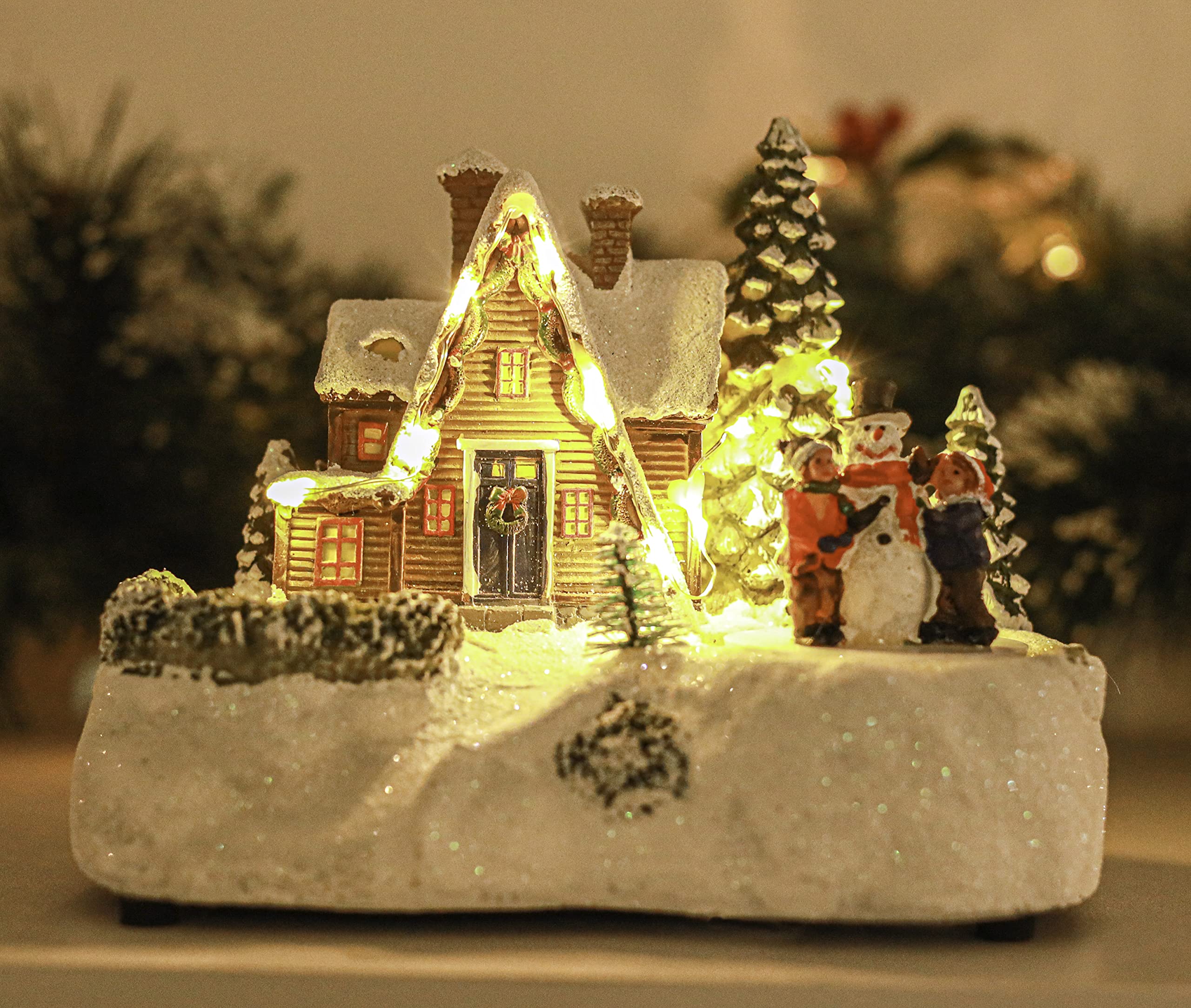 Marco Paul Christmas scene Traditional Festive Village Scene Light Up Christmas Decoration Ornament With LED Multi Colour Xmas Lights Battery Operated USB Connection (Traditional, Spinning Snowman)