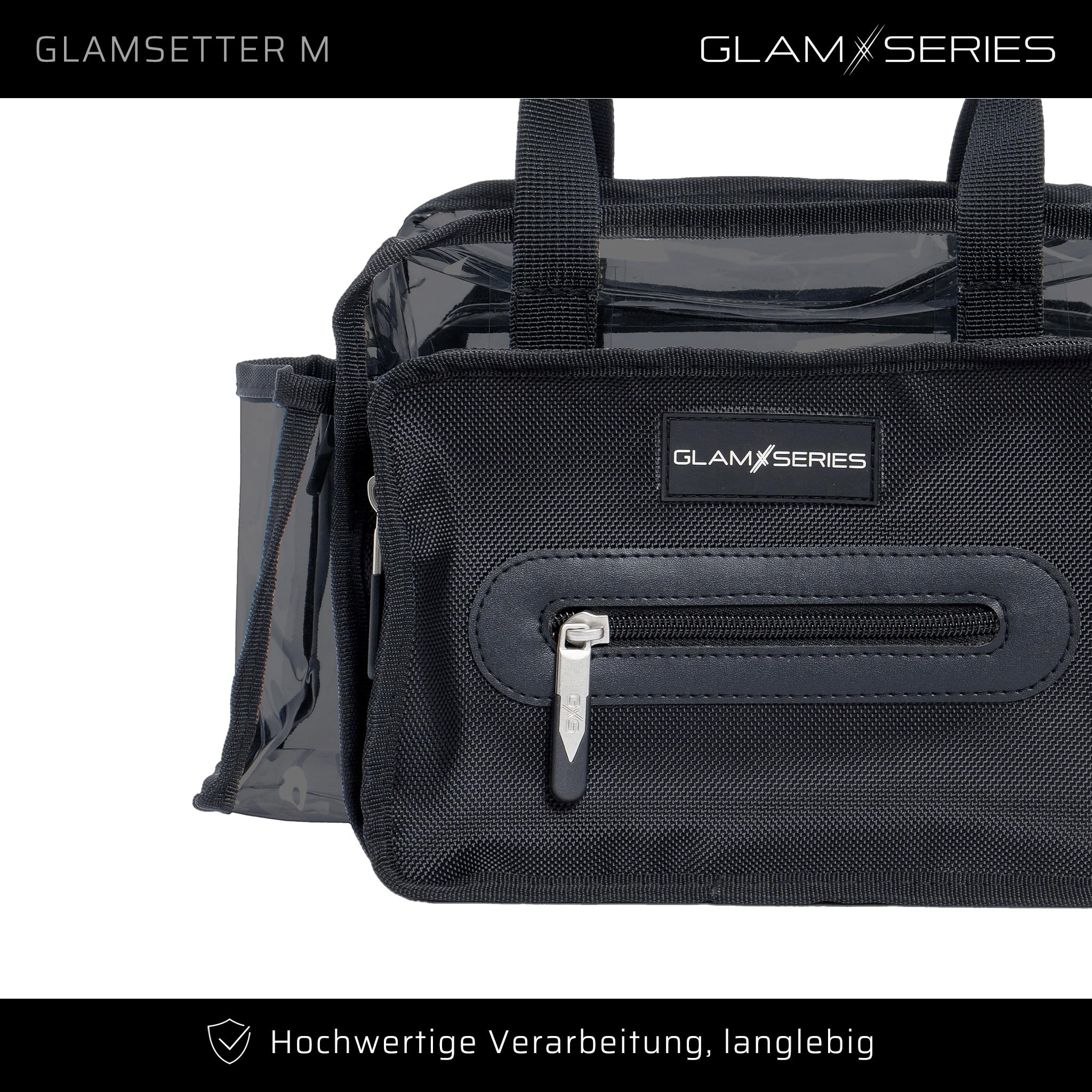 GlamSetter M Kosmetiktasche 230 x 120 x 180 mm, transparenter Make up Organizer mit flexiblen Trageoptionen