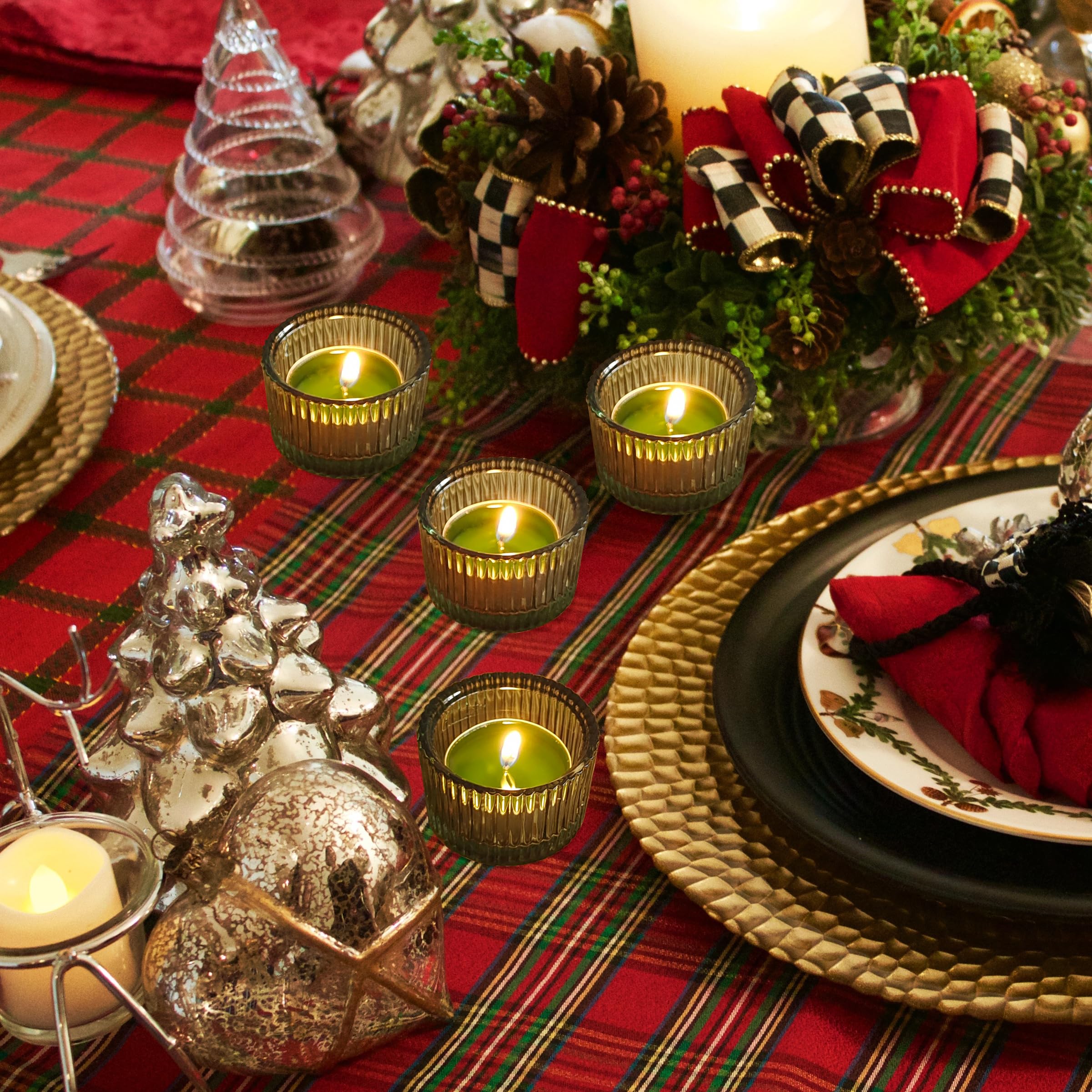 HofferRuffer Tealight Candle Holders 12pcs,Glass Candle Holders for Dinner.Wedding,Party, Christmas,Livingroom,Gifts(Green) - Image 4