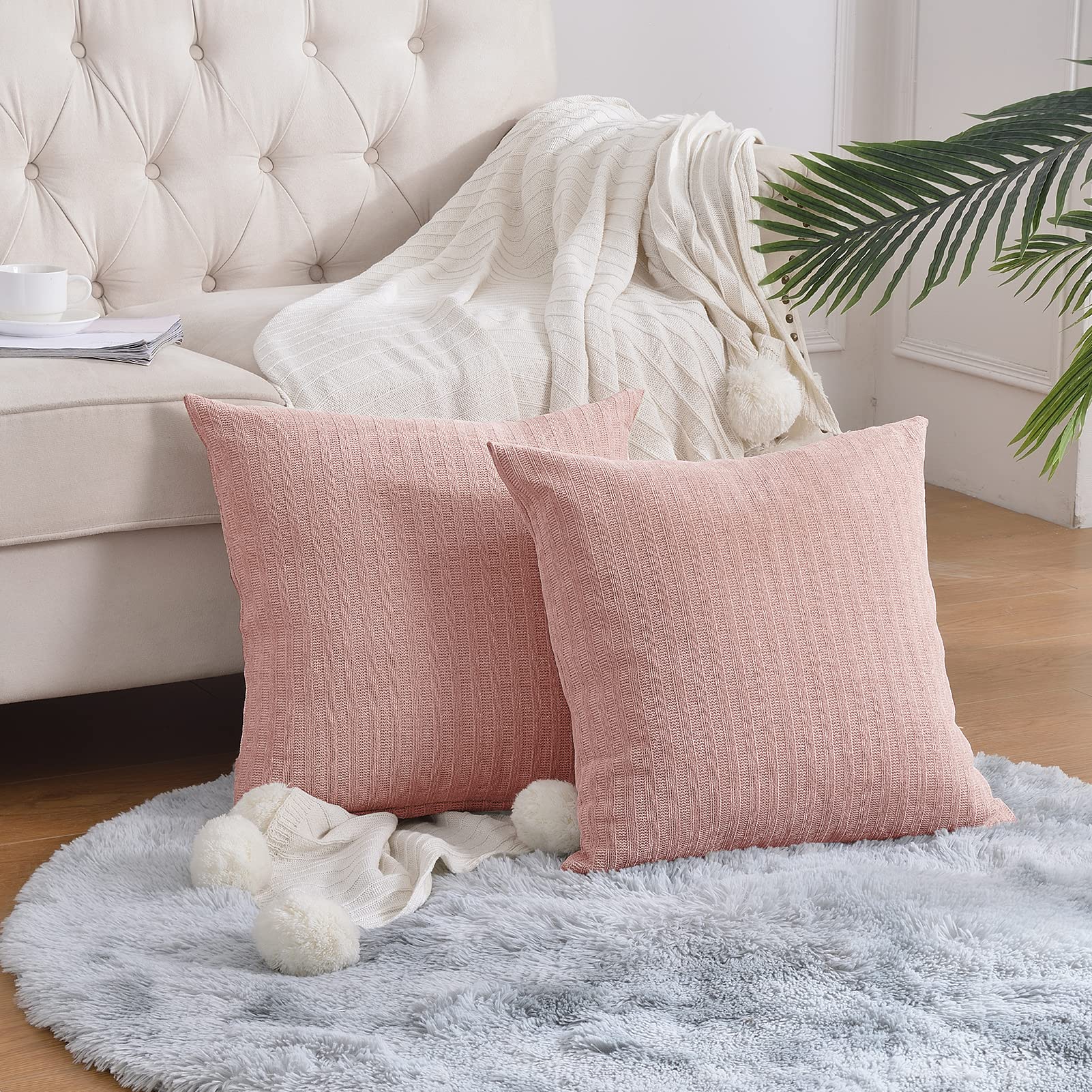 Pleasant Boulevard | Fundas de almohada de chenilla de 20 x 20 pulgadas, cojín decorativo suave y acogedor para el hogar, dormitorio, sala de estar, cama, sofá silla (rosa, 2 unidades)
