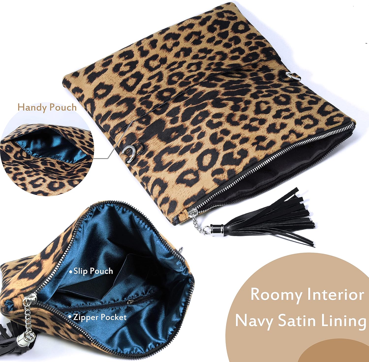 Leopard Zipper Foldover Clutch Envelope Purse Women Cross body Bag with Chain Strap - Image 6