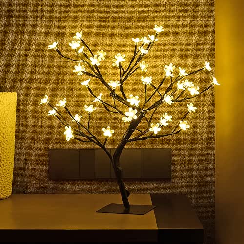 LIGHTSHARE 18 Inch Cherry Blossom Bonsai Tree, 48 LED Lights,