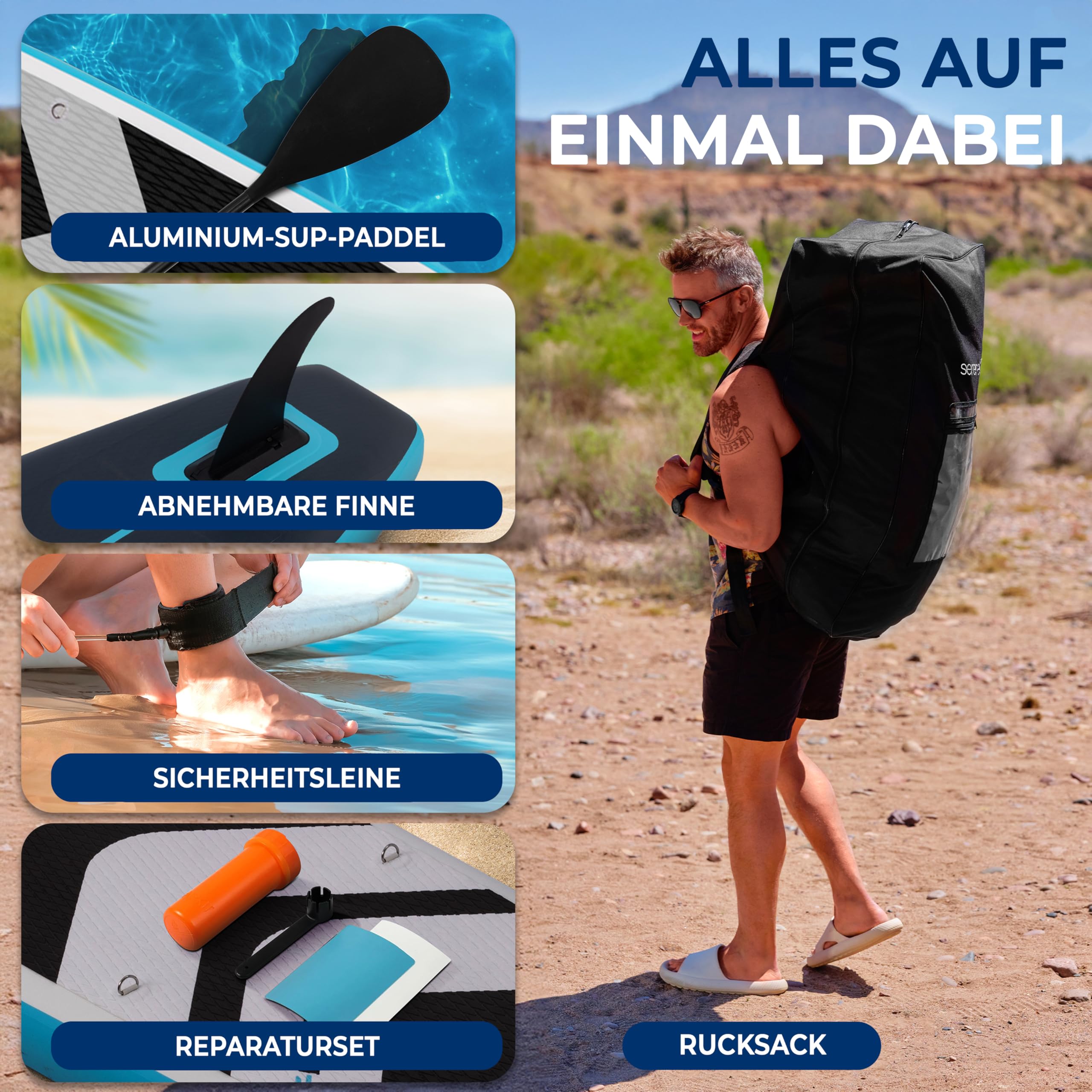 SereneLife SUP Board Aufblasbar Set – Stand Up Paddling Board mit Zubehör und rutschfestem EVA-Deck für See, Fluss, Touring, Yoga und Freizeit