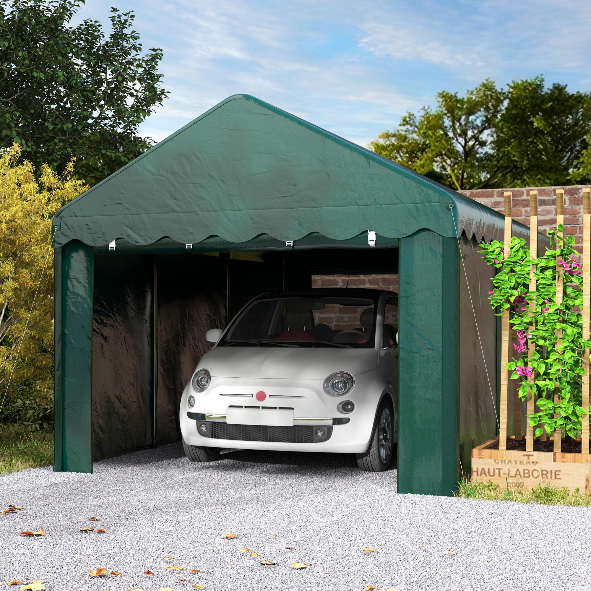 Outsunny Tenda da garage Carport 3 x 6 m con 2 porte avvolgibili, tessuto PE 200 g, resistente ai raggi UV e impermeabile, per auto, camion, barca, verde