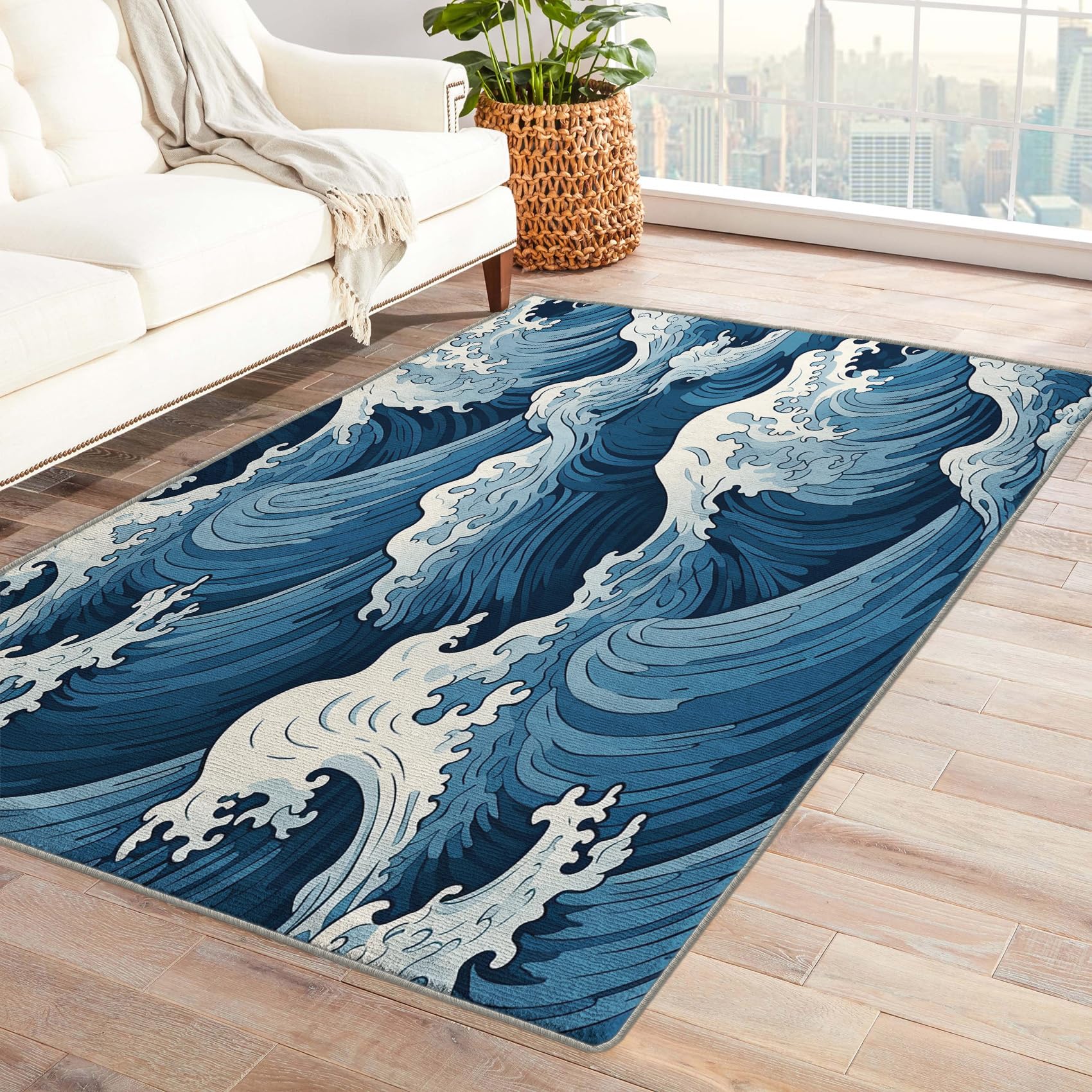 希少 MICHIGAN RUG CO 魚 総柄 S/M The Sea Life vibrant Colorful Fish Gray Rug Hand Knotted