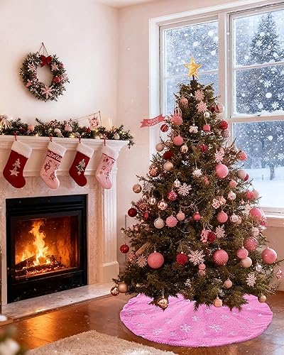 Miniatura 52 de Falda de árbol de Navidad de 36 pulgadas, faldas blancas de piel sintética con copos de nieve de lentejuelas doradas, falda de árbol de felpa suave