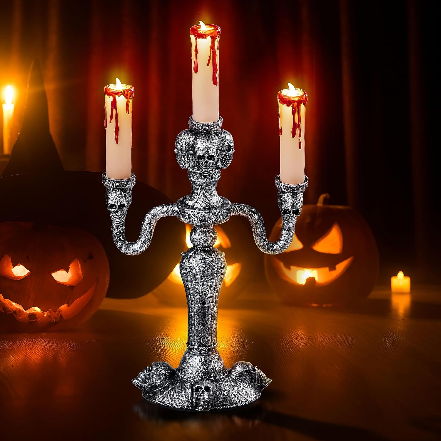 JOYIN Skull Candelabra Halloween Decorations Indoor LED