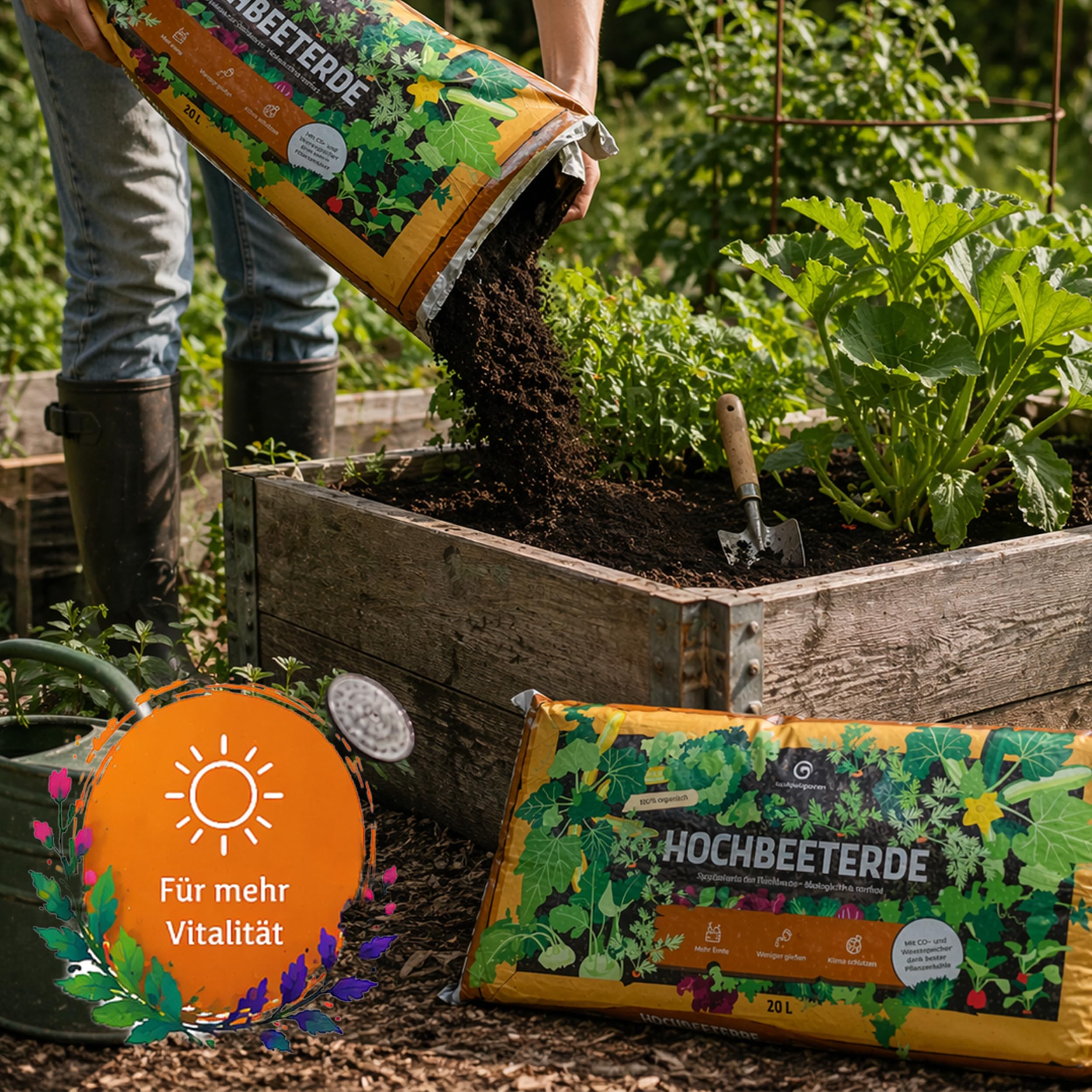 9X 20L Bio Hochbeeterde torffrei – Mit Pflanzenkohle – Wundergarten – Erde für Gemüse, Kräuter & Hochbeet – Weniger Gießen & Düngen