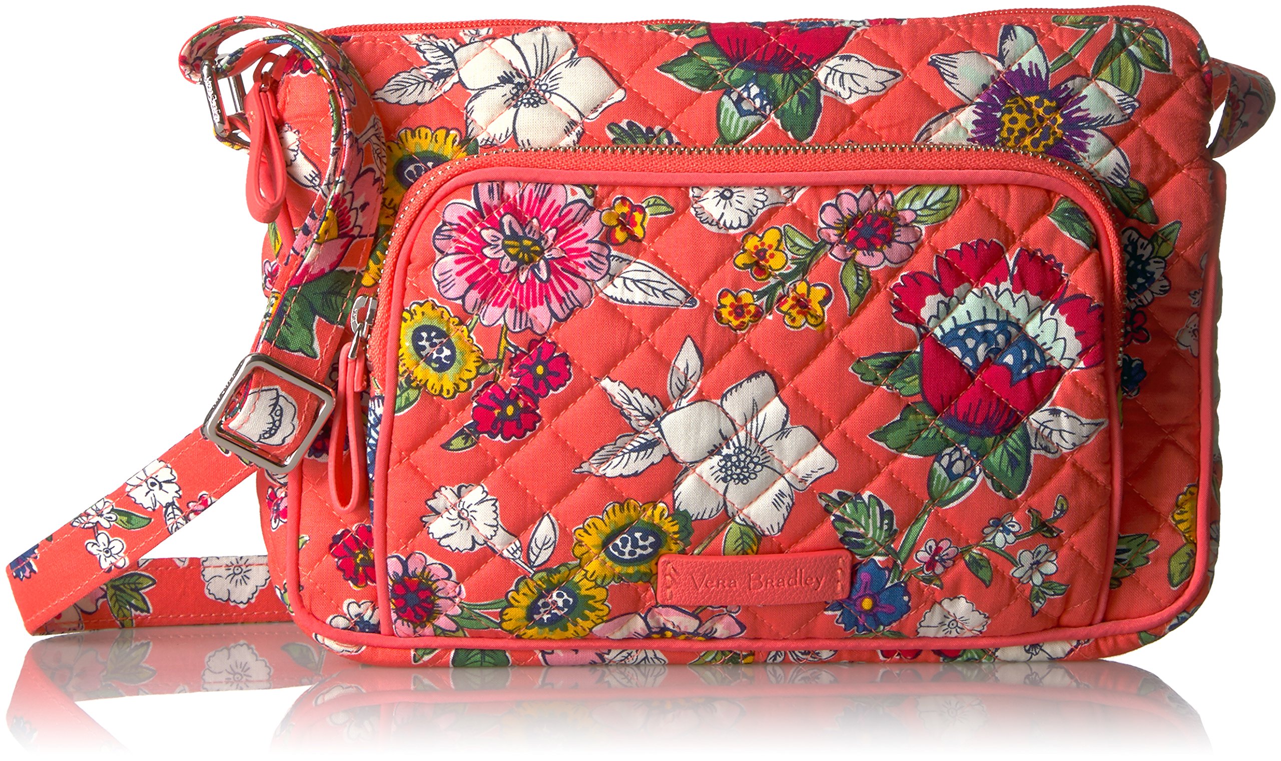 vera bradley women's cotton little hipster crossbody purse with rfid protection, coral floral, one size