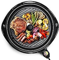 Elite Gourmet EMG-980BX 14" Indoor Electric Nonstick Grill with Glass Lid, Cool Touch, Fast Heat, Dishwasher Safe - Black