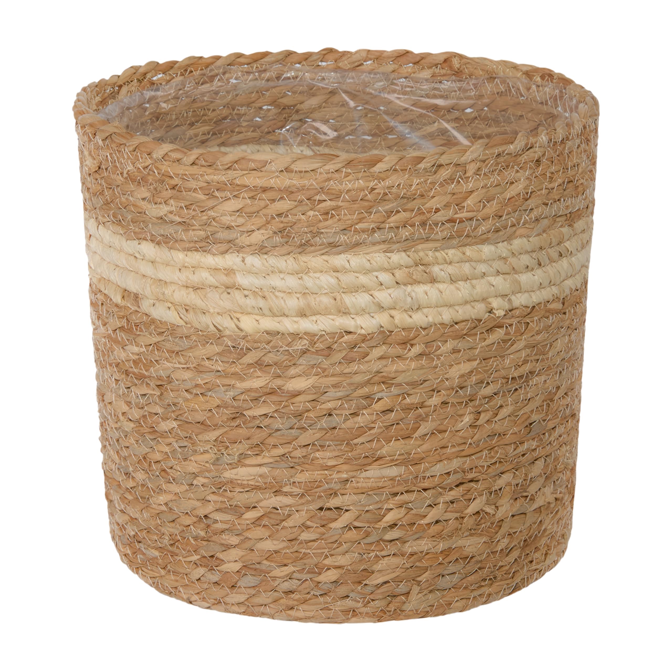 green leaves Natural Seagrass Indoor Planter Storage Basket Flower Pot with waterproof liner (Large)