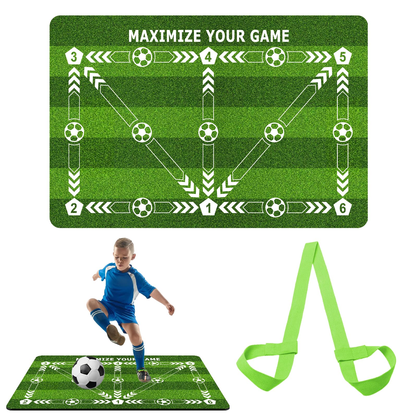 Tapete De Entrenamiento De Fútbol,90x60cm Alfombra De Entrenamiento De Fútbol Con Cinturón De Lazo,Silencioso Mat De Fútbol,Estera De Entrenamiento De Fútbol Para Entrenamiento De Fútbol
