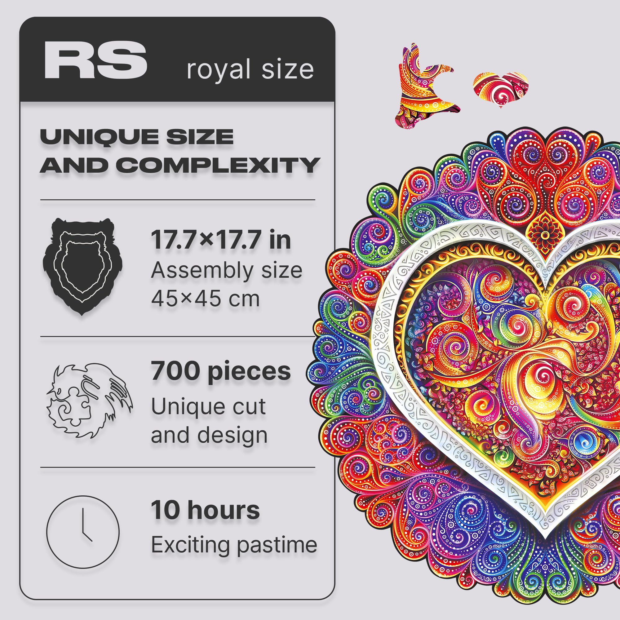 UNIDRAGON Oryginalne Drewniane Puzzle - Mandala Świadomą Miłość, 700 sztuk, Wielkość Królewska 17,7x17,7 cali (45x45 cm) Piękne Pudełko na Prezent, Unikalny Kształt Dorośli i Dzieci
