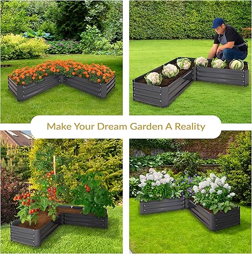 Miniatura 133 de Sunnydaze Cama de jardín de metal elevada de 11.75 pulgadas de alto, cama de jardín elevada galvanizada para exteriores para verduras y flores