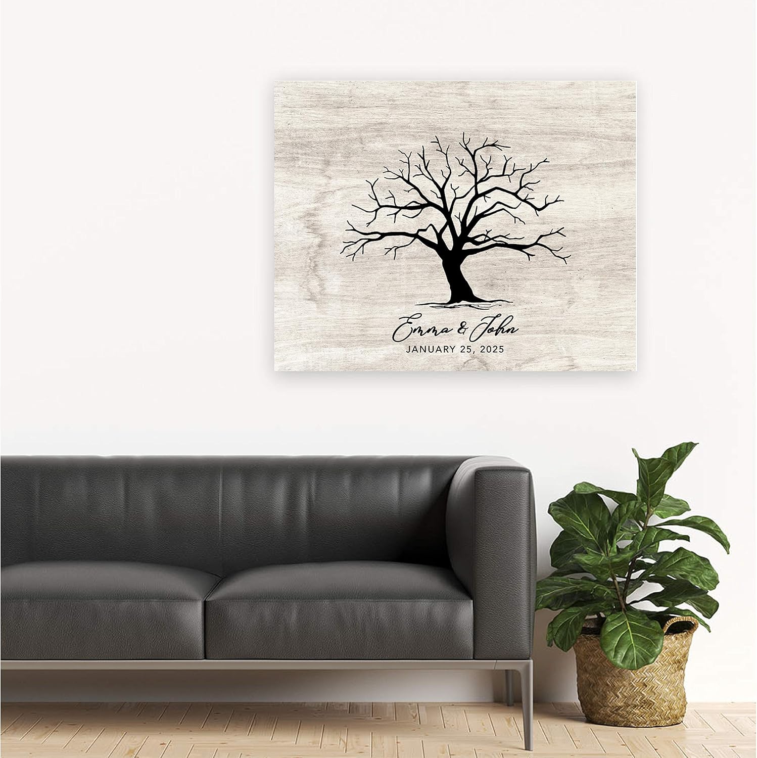 Andaz Press Custom Large Wedding Canvas Guestbook Alternative, 16 x 20 Inches, Tree Thumbprint Rustic Grey Background, Horizontal Personalized Sign Our Canvas, Welcome Sign for Wedding, Baby Shower