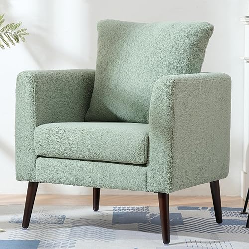 Miniatura 107 de Silla decorativa moderna, sillón tapizado con almohada, sofá individual de tela con asiento de salón y patas de madera, silla decorativa para sala