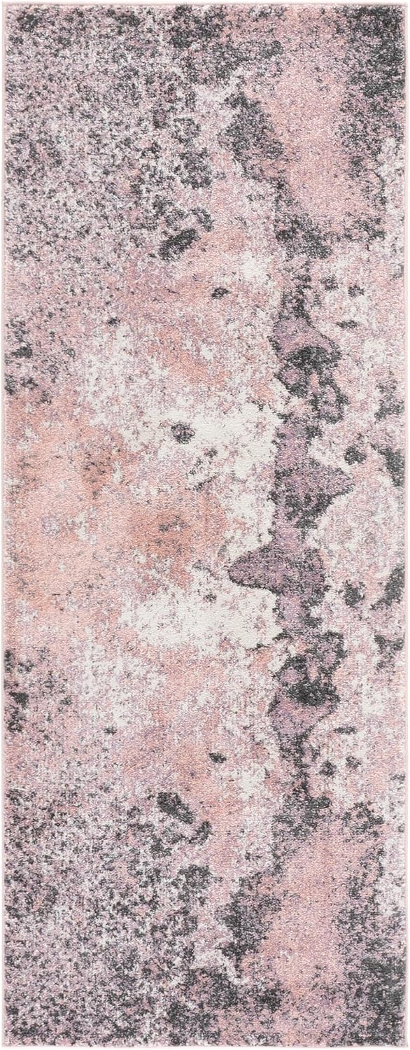 SAFAVIEH Glacier Collection Runner Rug - 2'3" x 6', Pink & Grey, Modern Abstract Design, Non-Shedding & Easy Care, Ideal for High Traffic Areas in Living Room, Bedroom (GLA124U)