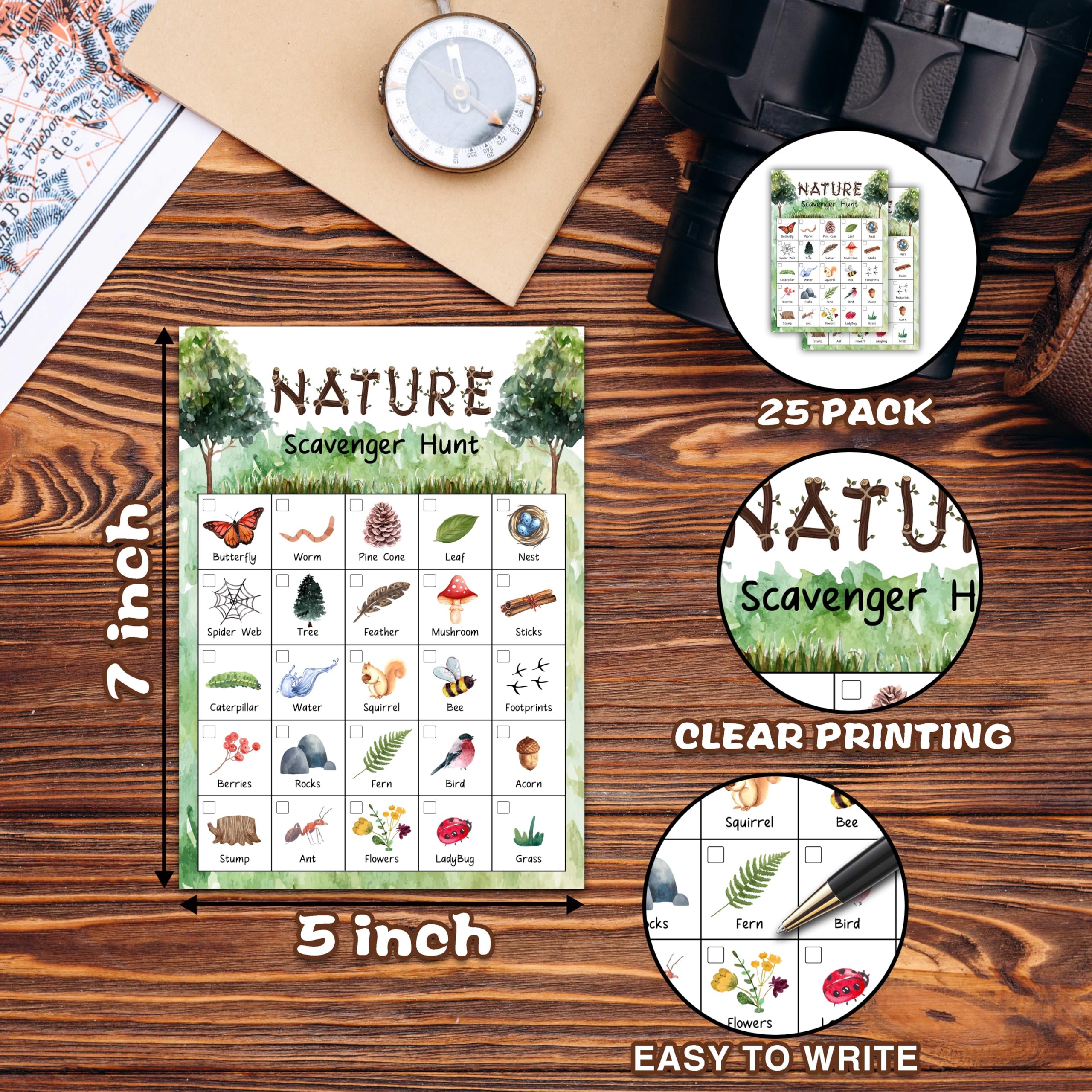 Foosproea Nature Scavenger Treasure Hunt Games Cards for Friends and Family, Outdoor Scavenger Hunts, Trip Family Holiday Party Games, Find and Seek Camping Game Set -01