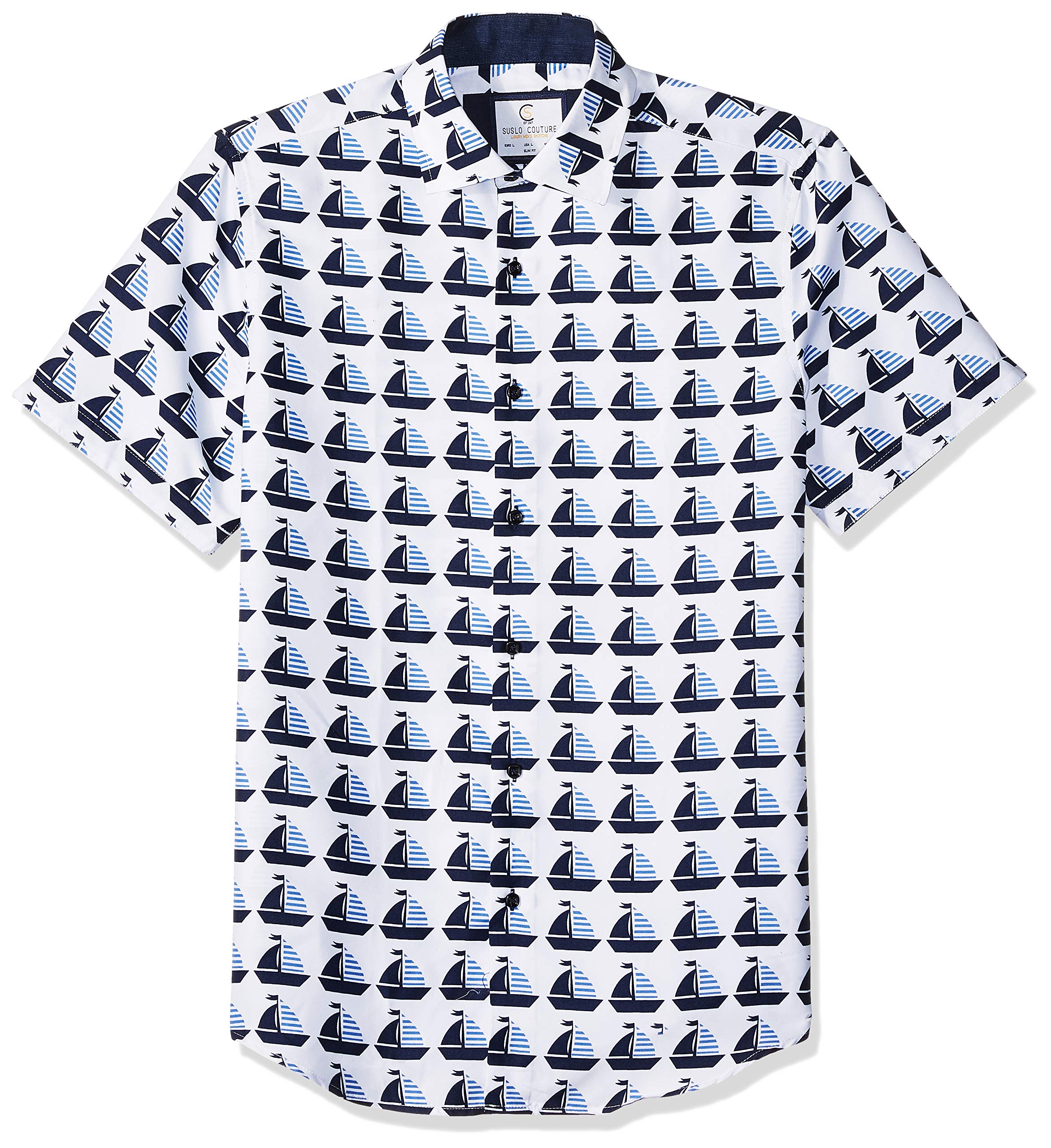 Azaro Uomo Mens Short Sleeve Button Down Shirt Casual Dress Loud Slim Fit