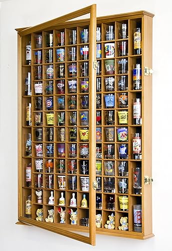 Miniatura 2 de sfDisplay.com,LLC. 108 Shot Glass Shotglass Shooter Display Case Holder Cabinet Wall Rack 98% UV Lockable Door - Roble
