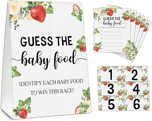 Vista 53 de Guess the Baby Food Party Games, Baby Shower Game Set, 1 Standing Sign + 25 Answer Cards + 6 Number Cards, Brown Bear Gender Reveal Party