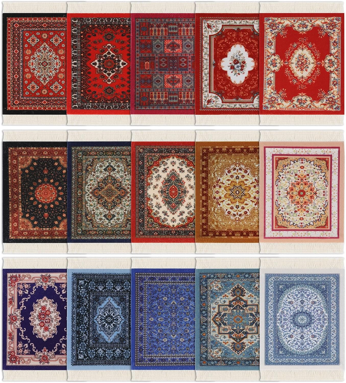 gisgfim 15 Pcs Rug Coasters Persian Style Mini Carpet Rug Mouse Pad Vintage Oriental Table Drink Holders Mouse Pad Floral Pattern Fabric Carpet Drink Mats for Coffee Desk Computer Mug Kitchen Bar