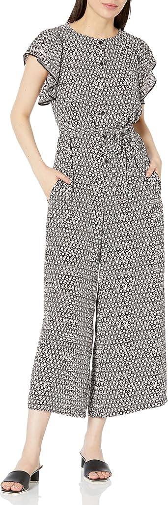 Max Studio Womens Crepe Flutter Sleeve Jumpsuit
