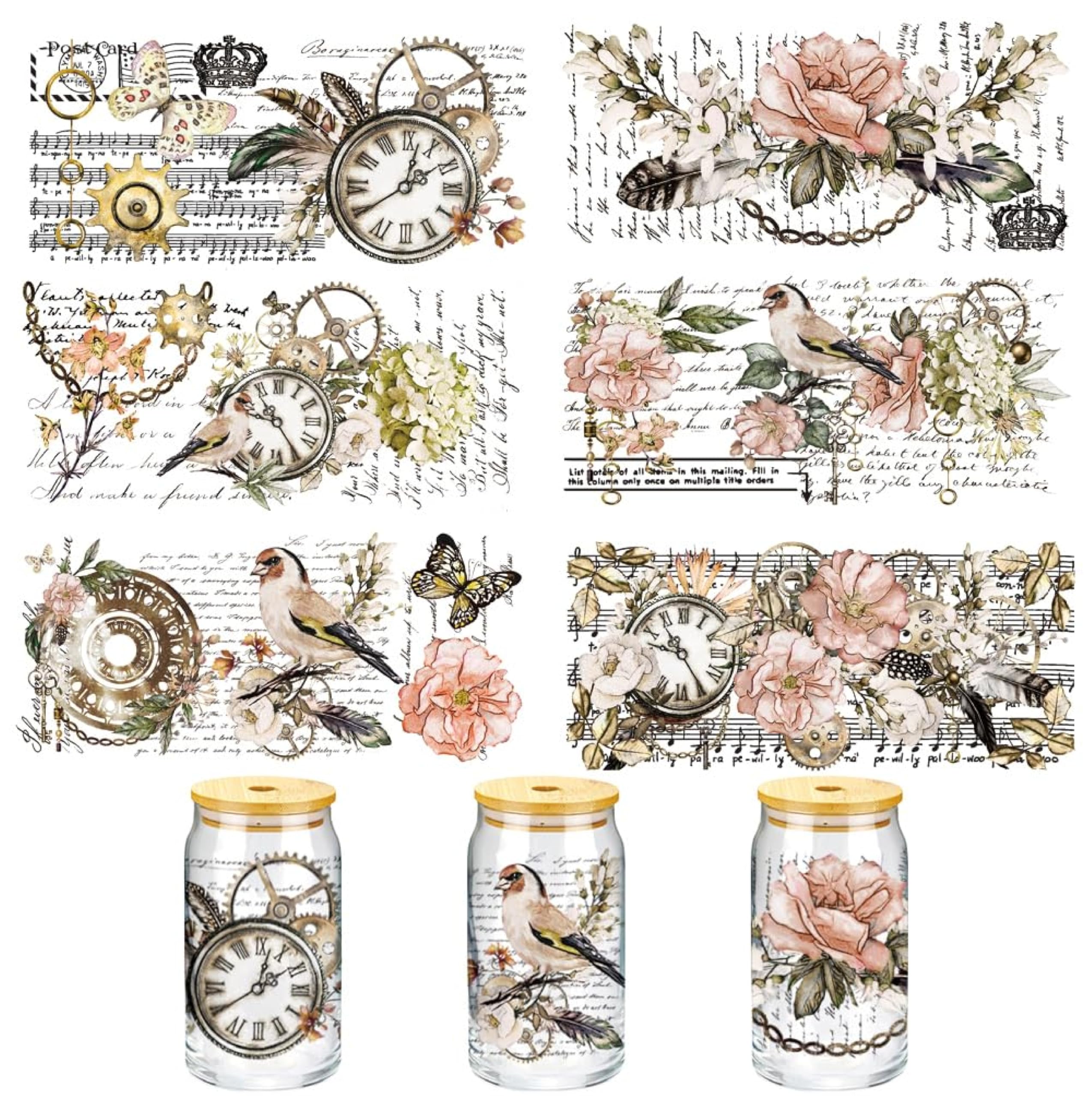 WONYI UV DTF Wrap Cup Transfer Stickers for Glasses, 6 Vintage Paris Wipe-Off Transfer Stickers, Transfer Tool Included, UV DTF Transfer Waterproof Stickers for 16 oz Libbey Glasses