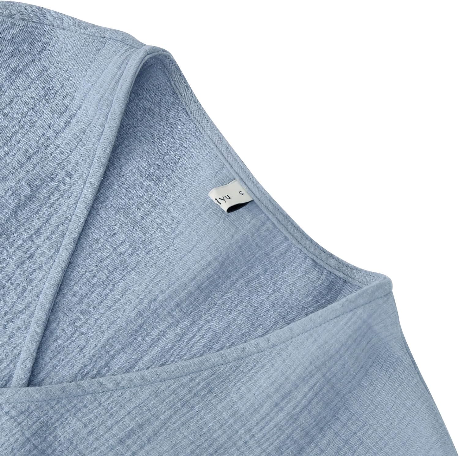 Amazhiyu Womens Summer Short Sleeve Crop Tops Cotton V Neck Self Tie Wrap Blouse - Image 5