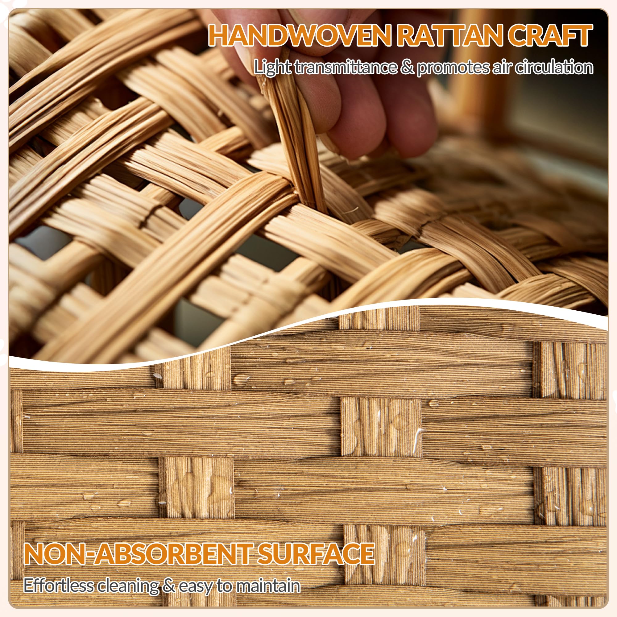 Katzenklo Schrank, Handgewebtes Rattan Katzenhaus, Natur | Katzenschrank Möbel mit Matte und Zaun, Katzenklo Versteckt in Möbeloptik mit 2 S-Haken, Wohn, 77 x 46,5 x 55 cm FPCB001RN1