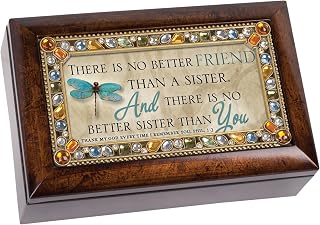 Cottage Garden No Better Friend Sister Jeweled Amber Earth Tone Petite Music Box Plays Amazing Grace